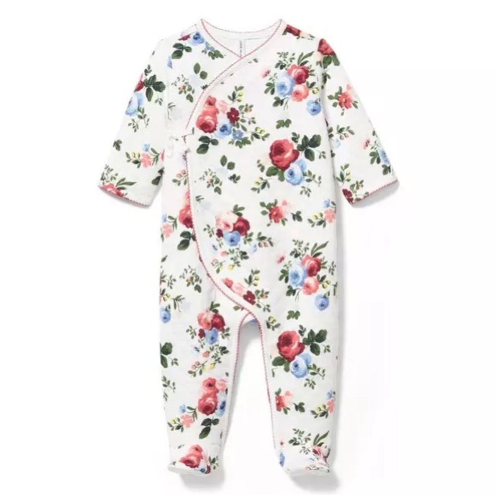 Janie and Jack Quilted Floral One Piece Footie Sleeper 0-3 months Cottage Core